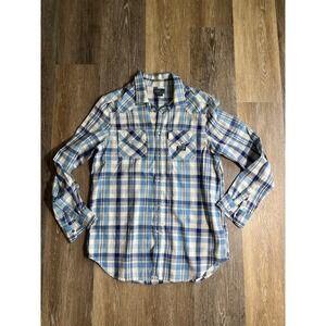 Polo Ralph Lauren Western Shirt Mens Medium Blue Excellent Plaid Snap Front